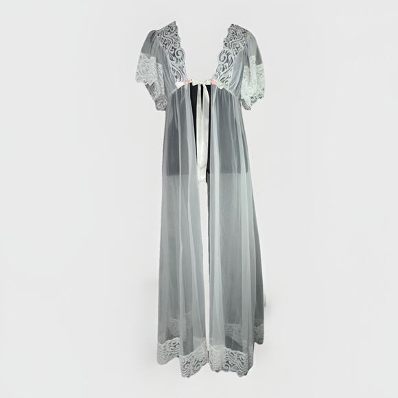Vintage TOSCA Sheer Medium CHIFFON Long GOWN Cut Out Lace Flutter Sleeve BBDoll - Picture 1 of 6